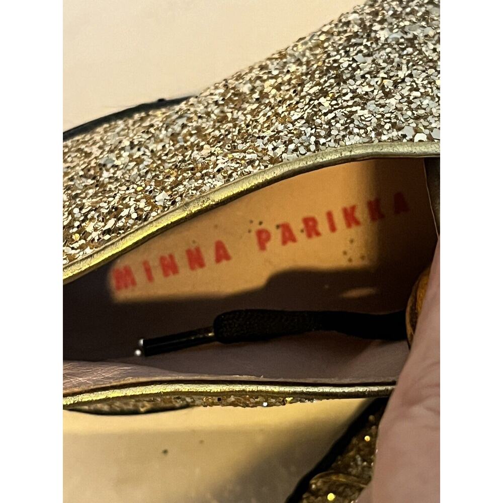 Minna Parikka Bunny Ears Sneaker •Women 40 /US 9• Gold Glitter Black Hi Top - Picture 12 of 15